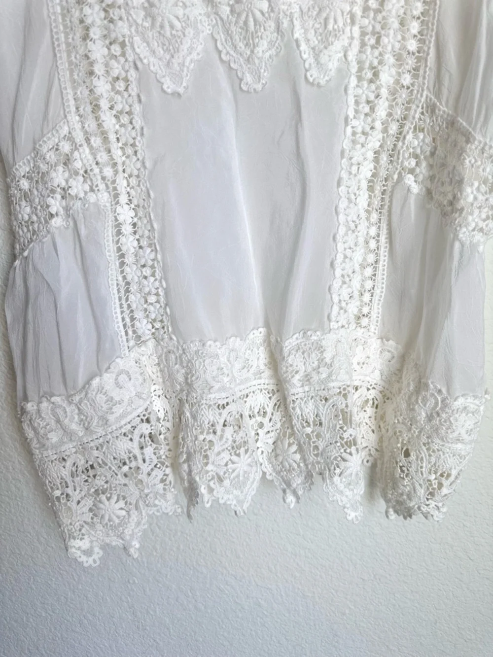 Johnny Was Lacey Insert Top XXL 2XL Cream Crochet Scalloped Hem Boho Blouse - Picture 6 of 12